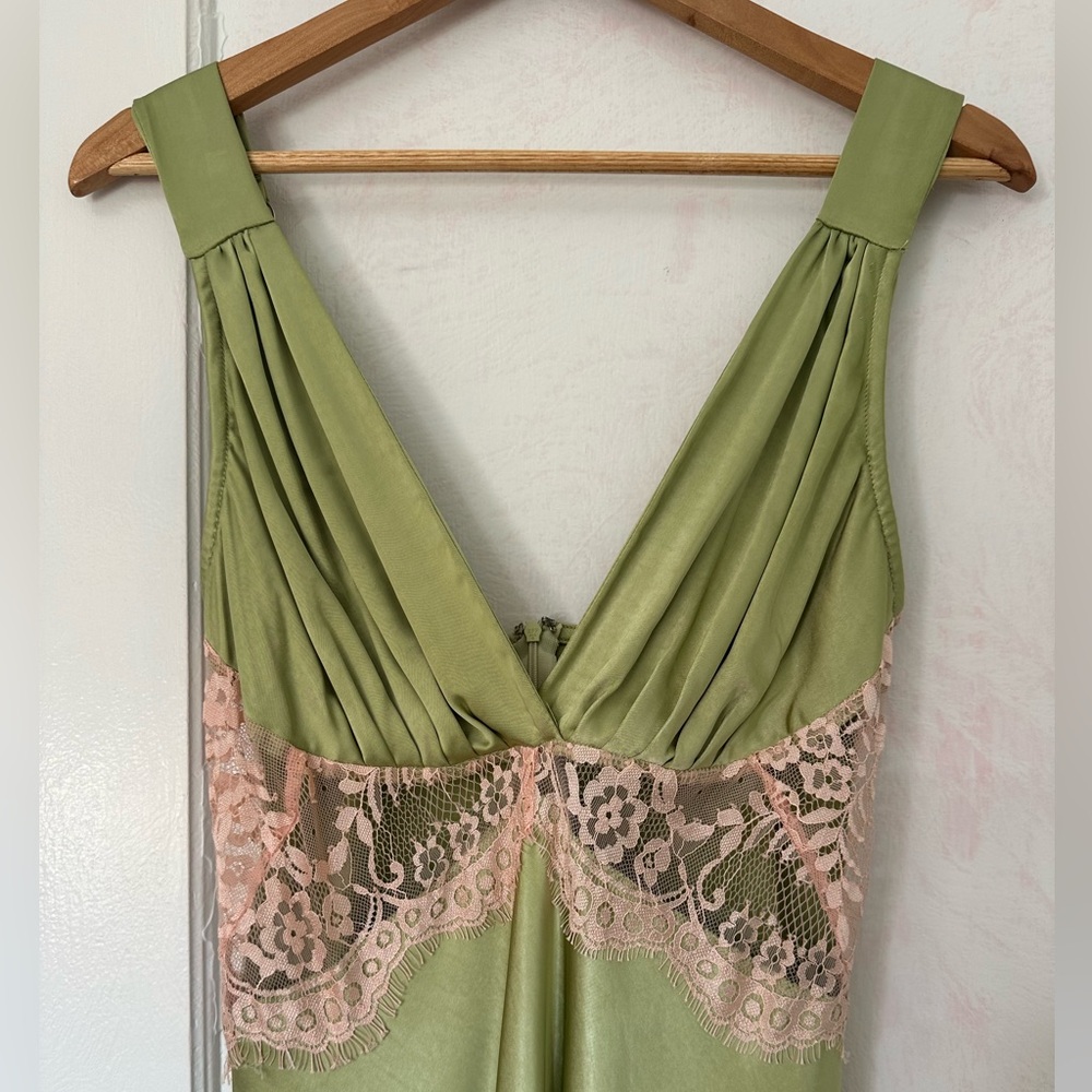 Green Satin Lace Slip Midi Dress